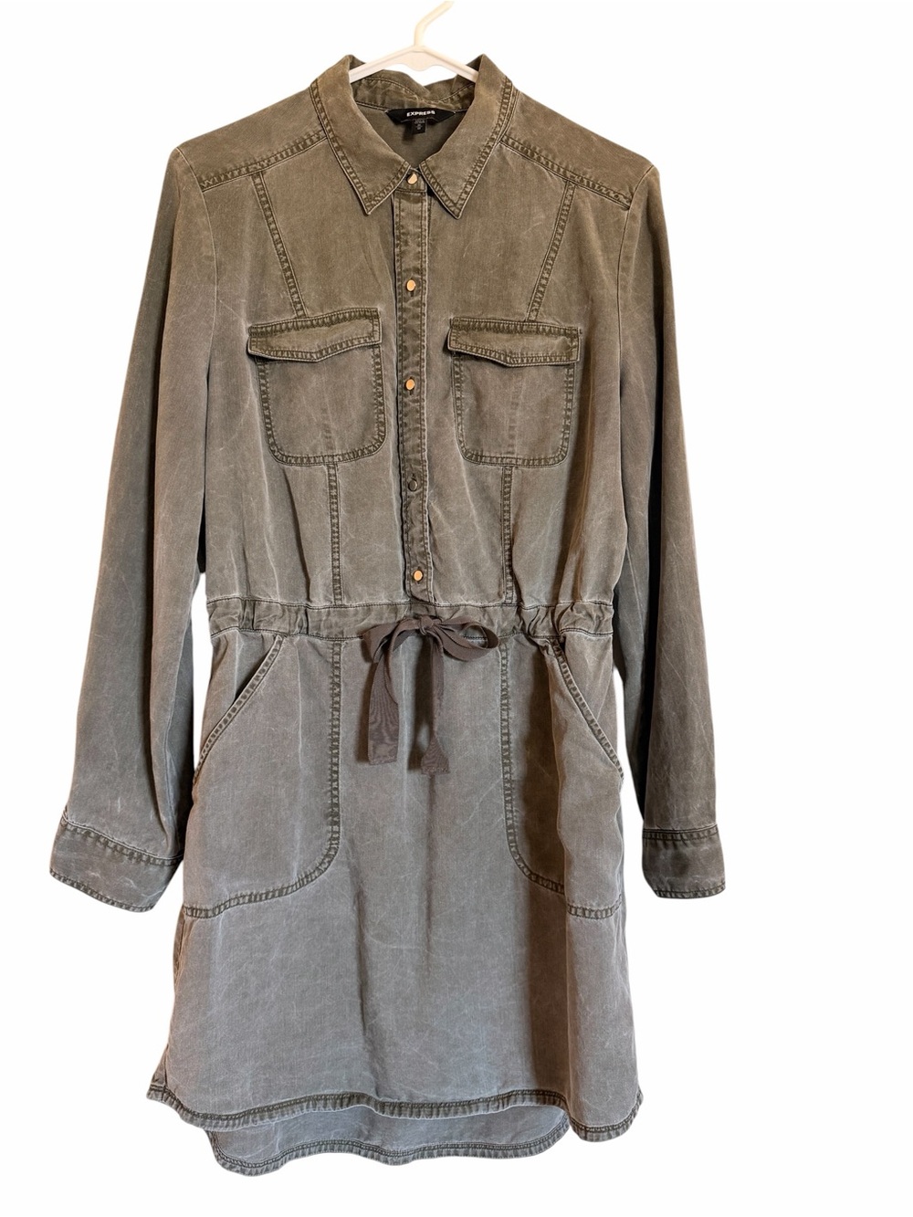 EXPRESS Olive Green Lyocell Utility Shirt Dress Size S